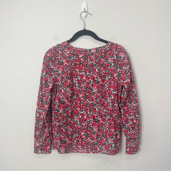 Jcrew Poplin Floral Ruffle Shoulder Top Shirt Pansy Rhinestone Button - Picture 4 of 8